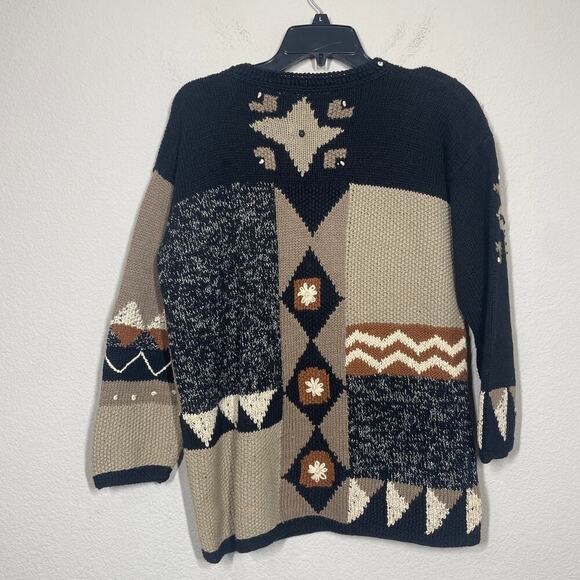 Sigrid Olsen Small Hand Knitted Sweater Boho Black Brown Ramie Cotton Crew Neck - Picture 2 of 7